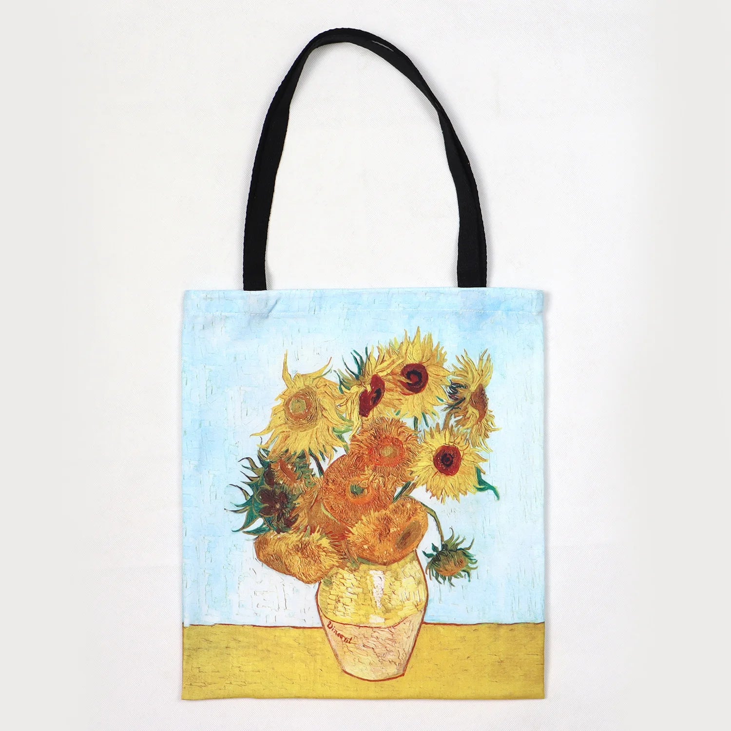 Van Gogh Series Linen Bag Oil Painting Starry Night Sunflower Apricot Flower Coffee Holder Handbag Lightweight Shoulder Bag