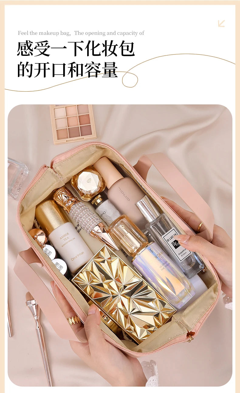 New French style portable handbag fashionable PU mini cosmetic storage bags women's toiletry bag for travel small tote