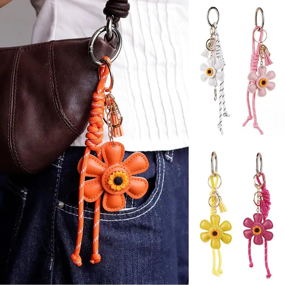 HOT Creative Key Pendant Leather Sunflower Braided Rope Handing Pendant Girl's Bag Charms Women Keyring Hanging Ornament 2025