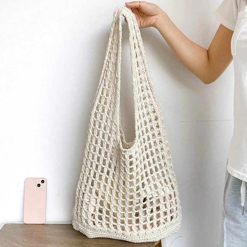 Fashion Crochet Bags for Women Summer Beach Tote Bag Aesthetic Totes Handbag Bohemian Woven Knit Shoulder Bag