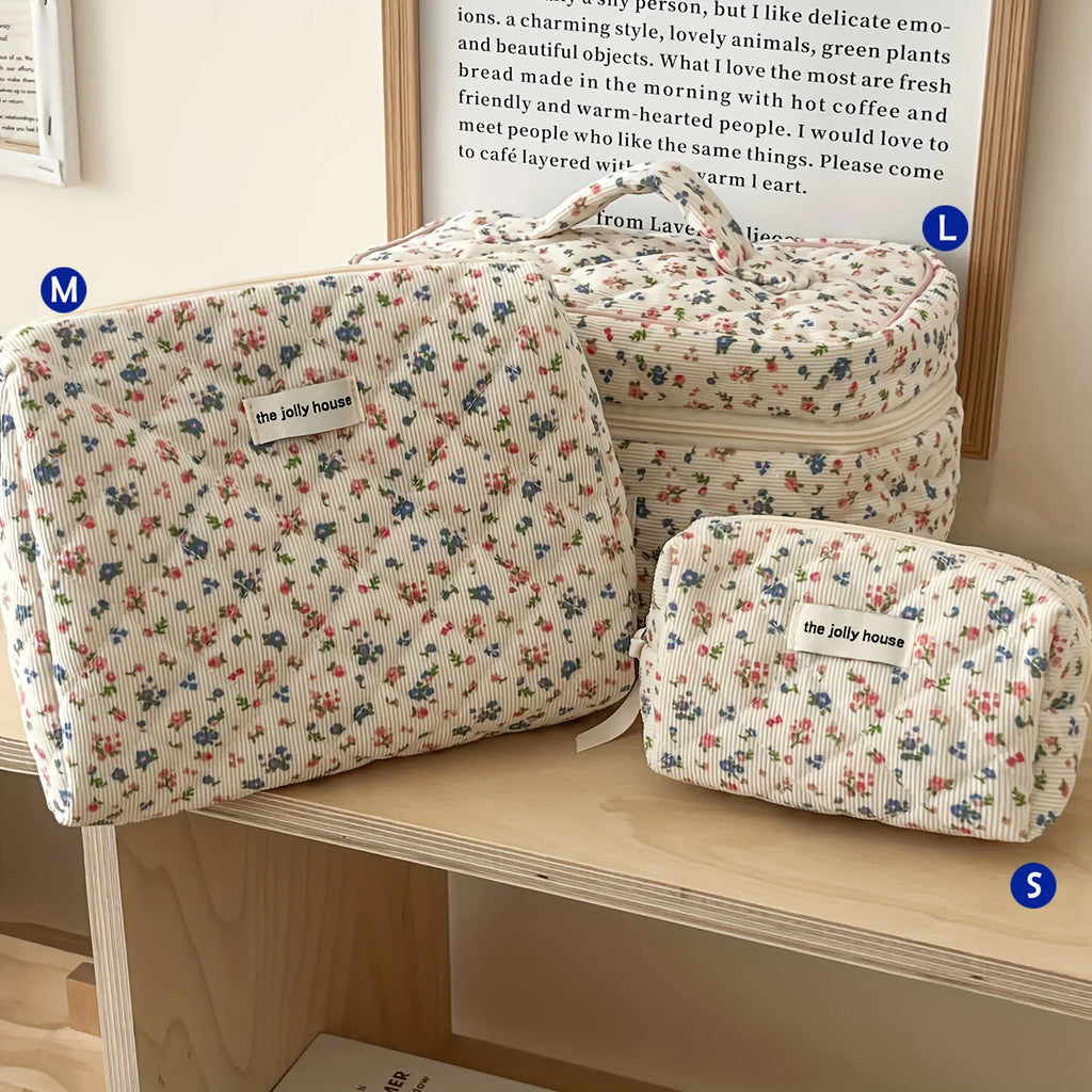 1pcs Cute Quilted Cotton Makeup Bag Women Zipper Cosmetic Organizer Cloth Handbag Box Shape Portable Toiletry Case for Girls