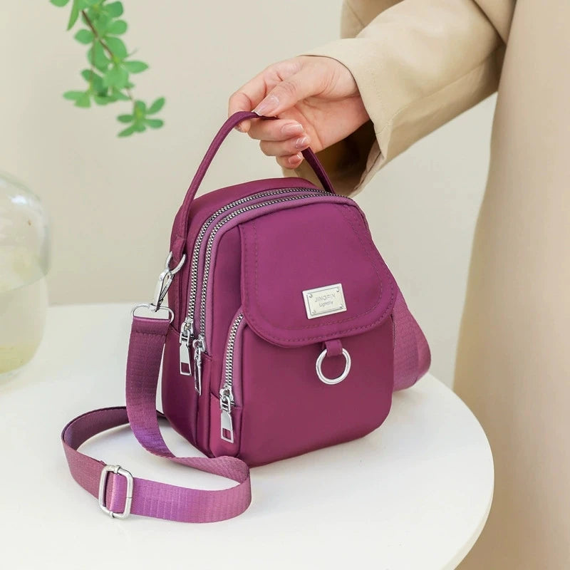 Lightweight Nylon Women's Crossbody Bag, Casual Mini Handbag with Multiple Zip Pouch, Chic Design Shoulder Bag for Everyday Use