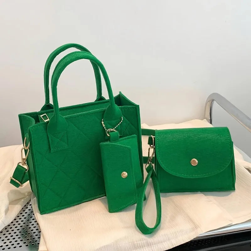 3pcs/set Embossed Women's Handbag Stylish Crossbody Bag Clutch and Wallet, Solid Color Square Shoulder Bag, Fabric for Daily Use