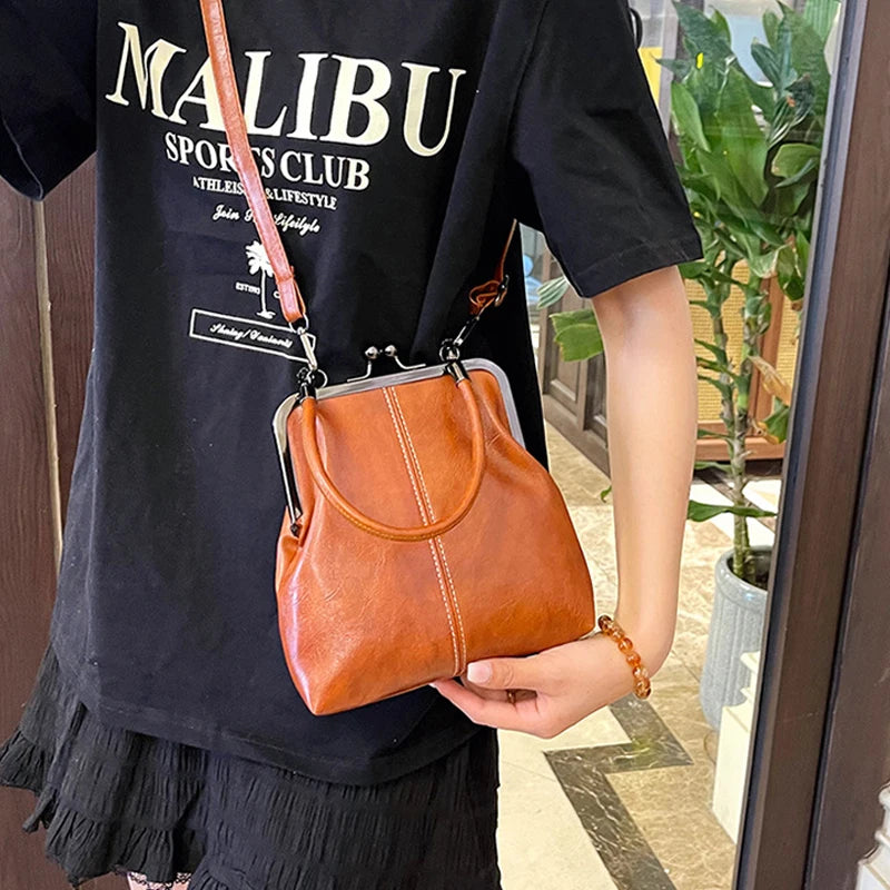 New Fashion Vintage Soft Leather Cosmetic Bag Purse Women's Handbag Crossbody Shoulder Bags Evening Party Totes Makeup Wallet
