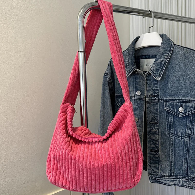 Winter Tote Bag for Women Large Capacity Handbags Casual Shoulder Bags Trend Female Corduroy Shopper Crossbody Bag