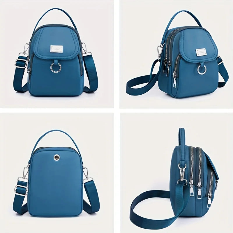 Lightweight Nylon Women's Crossbody Bag, Casual Mini Handbag with Multiple Zip Pouch, Chic Design Shoulder Bag for Everyday Use