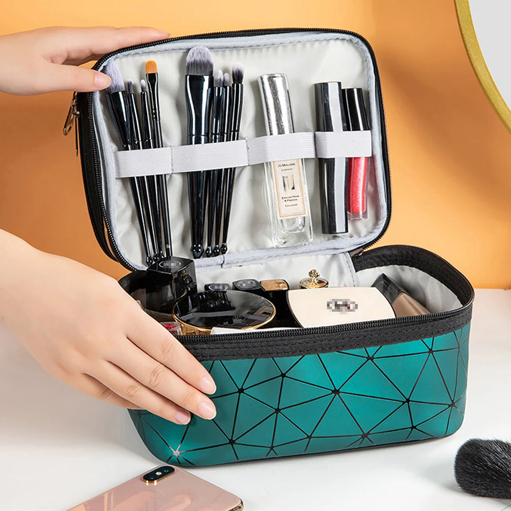 Doublelayer Makeup Bag,Waterproof PVC Travel Pouch Portable Washbag