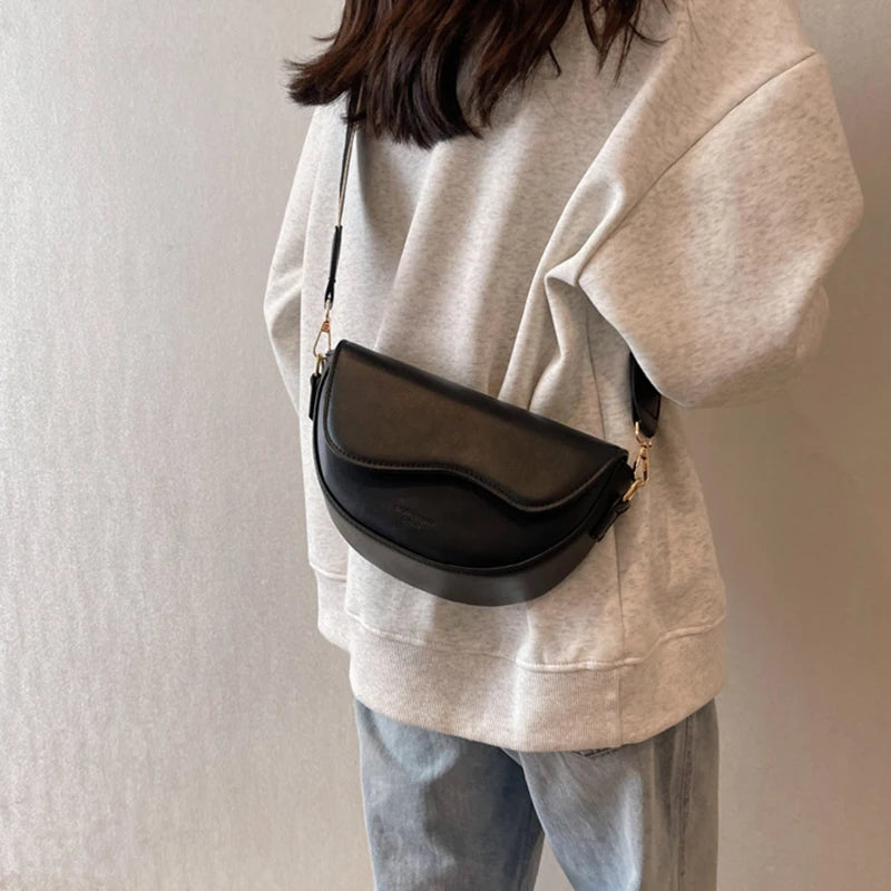 New Solid Color PU Leather Women's Crossbody Bag With Stylish Red Wide Shoulder Strap Shoulder Small Square Bag
