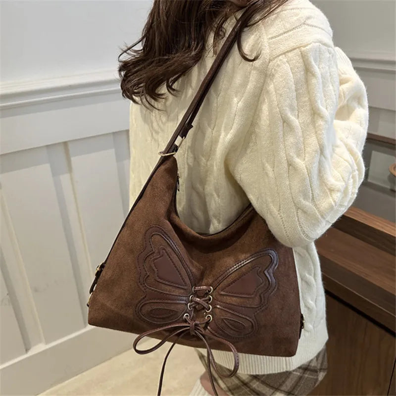 Large Capacity Bow Tie Backpack, New Retro Single Handbag Shoulder Messenger Bag, High Grade Matte Leather Tote Cross Body Bags