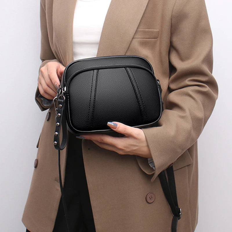 Solid Color Fashionable Rivet Zipper Women's Mobile Phone Bag Simple Soft PU Leather Shoulder Crossbody Small Square Handbag