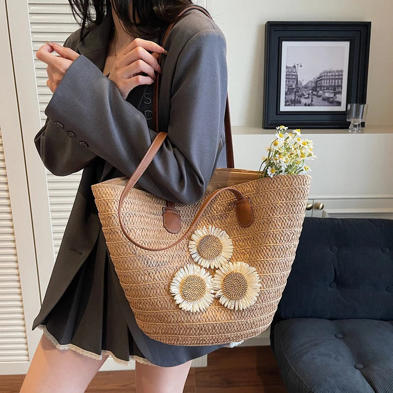 Woven Women Handbag Large Capactity Basket Summer Beach Bag Shopper Tote Ladies Travel Shoulder Underarm Bags