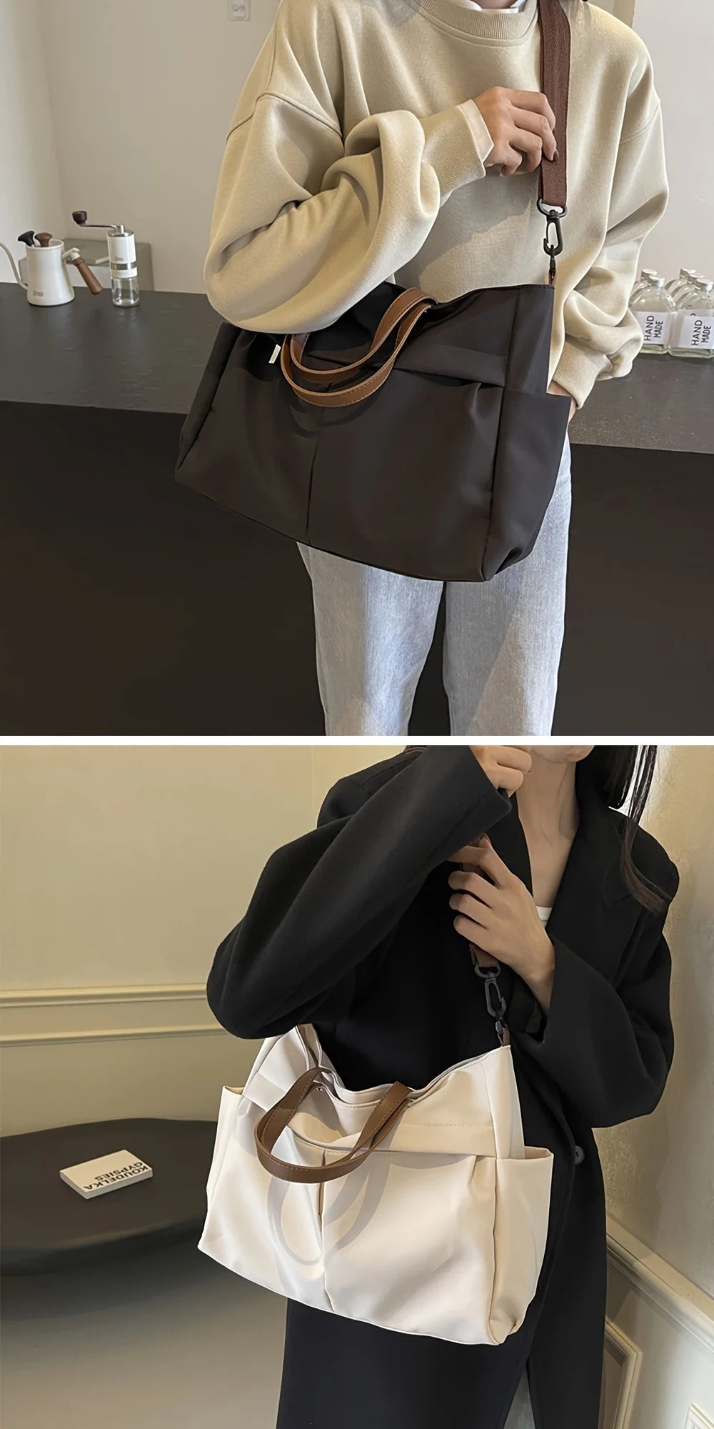 Spacious Nylon Tote Bag for Women Stylish Shoulder Crossbody Bag, Perfect for Casual Outings, Travel, Business, Fitness Shopping
