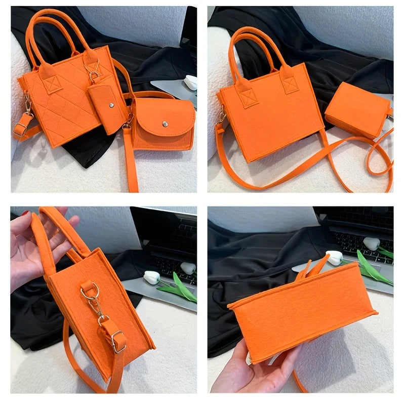 3pcs/set Embossed Women's Handbag Stylish Crossbody Bag Clutch and Wallet, Solid Color Square Shoulder Bag, Fabric for Daily Use