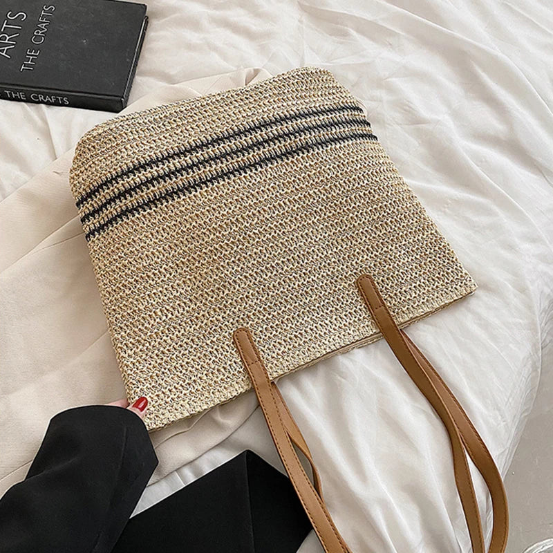 Vintage Straw Rattan Woven Bags Handmade Summer Beach Bags  Ladies Large Capacity Shoulder Bag Bohemia Travel Handbags Totes sac