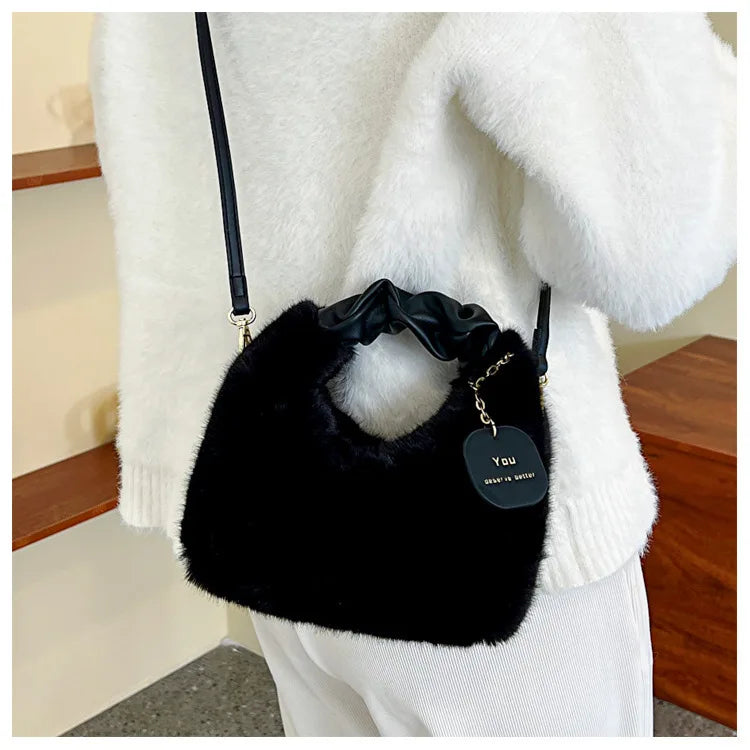 Fashionable Plush Tote Bag, Cute Stylish Women's Handbag Shoulder Crossbody Bag, Suitable for Women Party Banquet Daily Travel