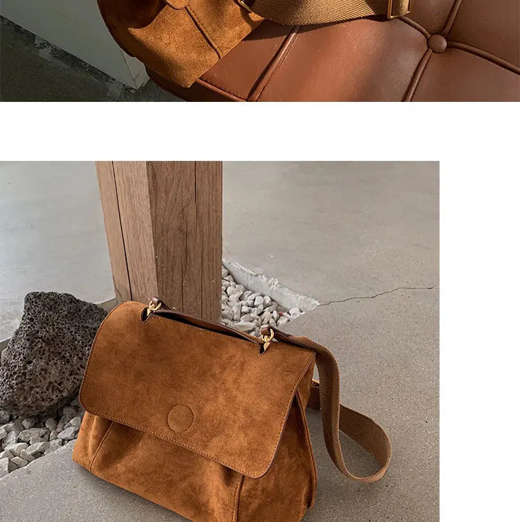 Suede Leather Women's Shoulder Bag Magnetic Button Messenger Bag Large Capacity Work Outing Velvet Tote Bag for Women Daily Use