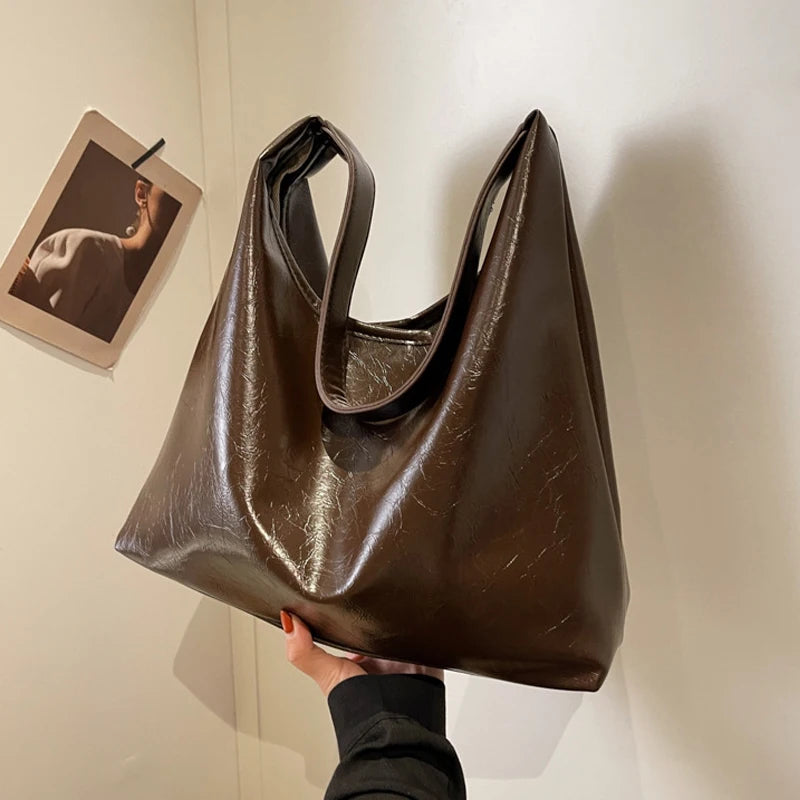 Soft PU Leather Quality Underarm Bag Vintage Wine Red Ladies Shoulder Bag Commuter Large Handbag Women's Versatile Tote Bag