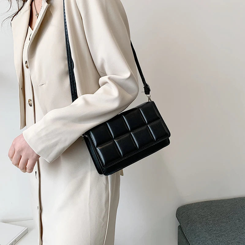 New Solid Color Fashion Shoulder Handbags Female Travel Messenger Bag Plaid Small PU Leather Crossbody Bags For Women
