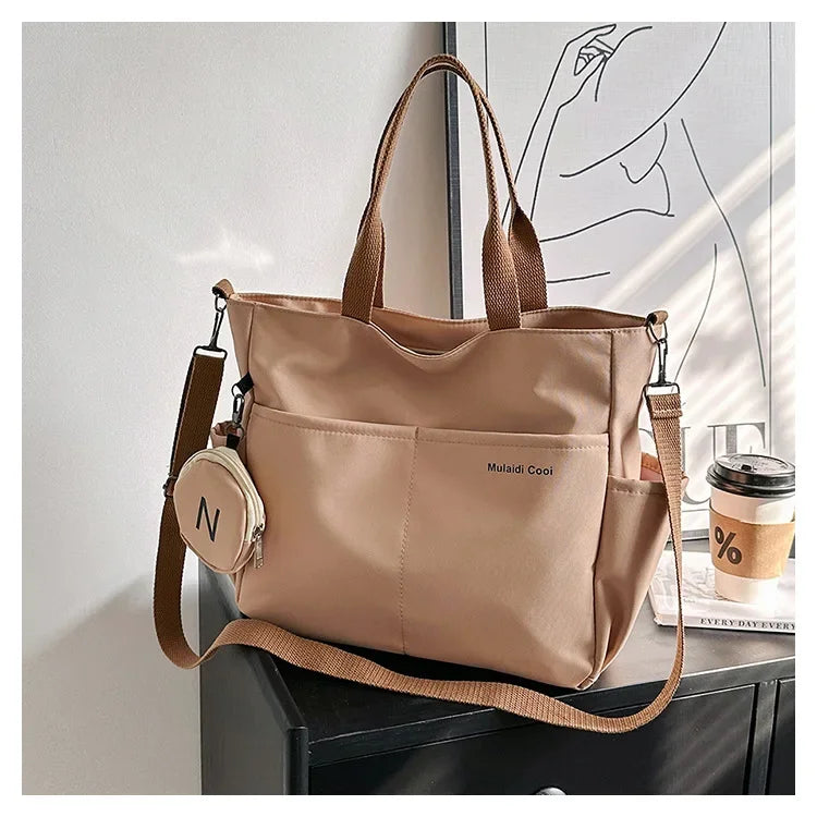 Oxford Design Double Sided Pocket Tote Bag Teen Women Large Capacity Handbag Single Shoulder Crossbody Bag with Round Coin Purse