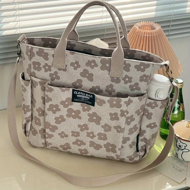 3D Floral Design Tote Bag, Thickened Zipper, Multifunctional Canvas Bag, Student Computer Handbag Shoulder Crossbody School Bag,