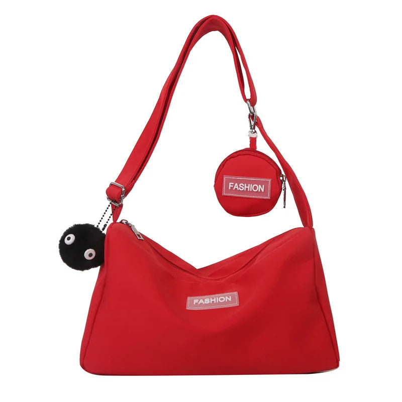 Fashion Crossbody Bag with Round Small Pouch, Versatile Stylish Lightweight Oxford Shoulder Bag for Women Daily Use Work Travel