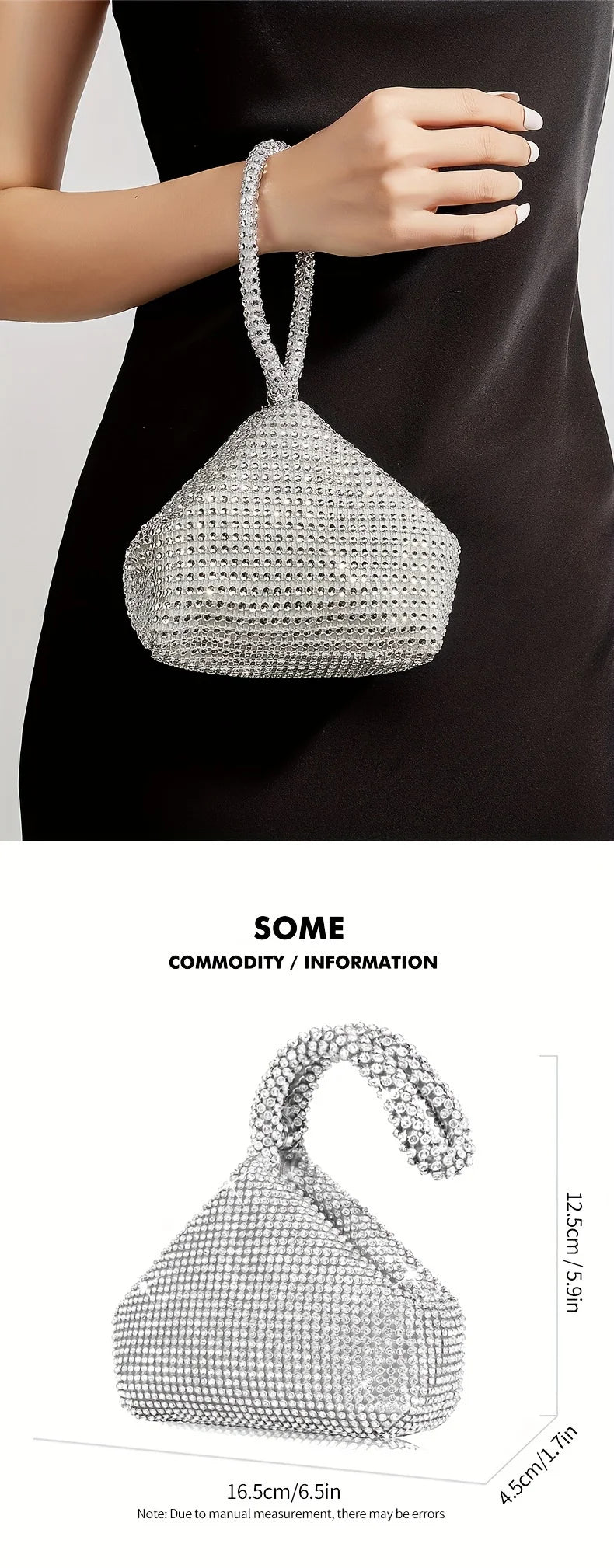 Mini Glitter Rhinestone Clutch, Elegant Sparkle Clutch Purse Women Handbag & Wrist Purse for Carnaval Wedding Music Festival