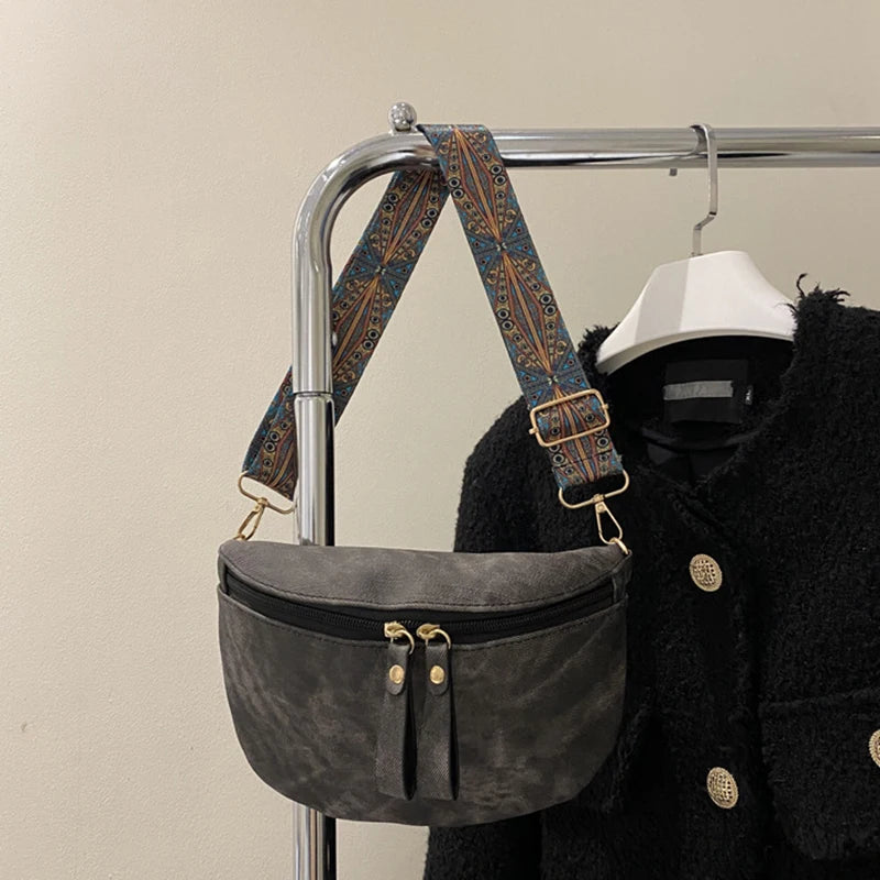 Stylish Hobo Solid Color Satchel Luxury Designer Chest Bag Women's PU Leather Waist Bags Wide Strap Fashion Fanny Shoulder Pack