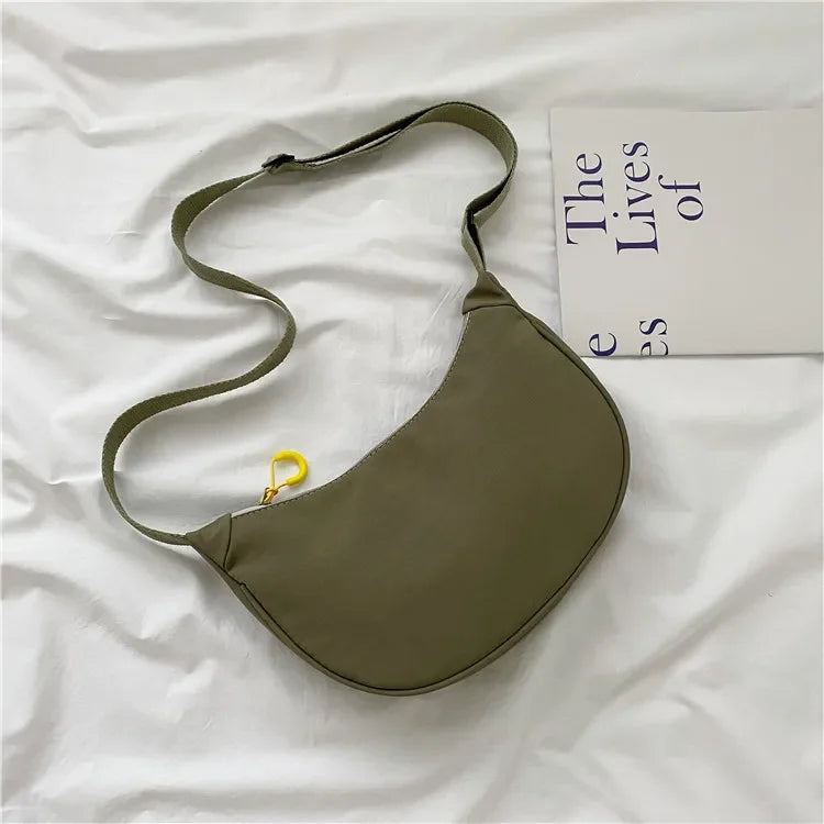 Nylon Half Moon Crossbody Bags for Women, Stylish Dumpling Bag, Small Armpit Shoulder Bag for Daily Use, Work, Outing, Party.