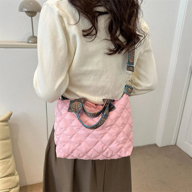 Designer Brand Lingge Quilted Padded Large Tote Nylon Women Handbags Luxury Design Shoulder Crossbody Bags Shopper Bag