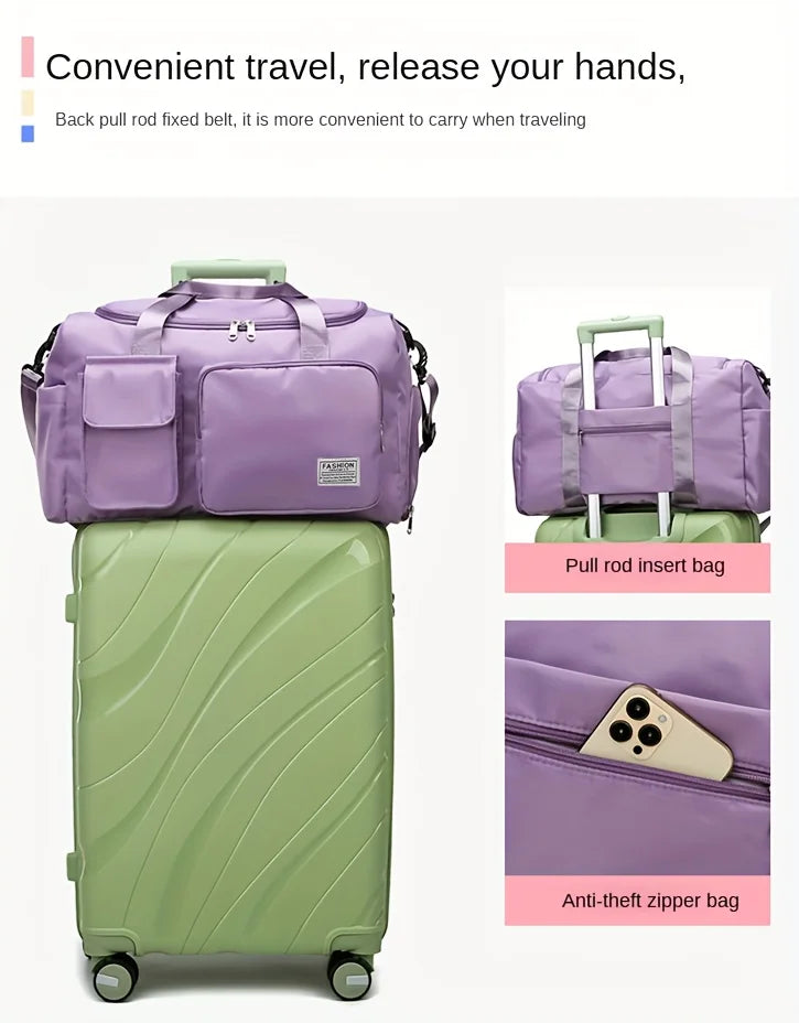 Nylon Travel Gym Bag with Shoe Compartment Dry Wet Separation, Organizer Pockets, Sports Bag for Women/Men, Student Essentials