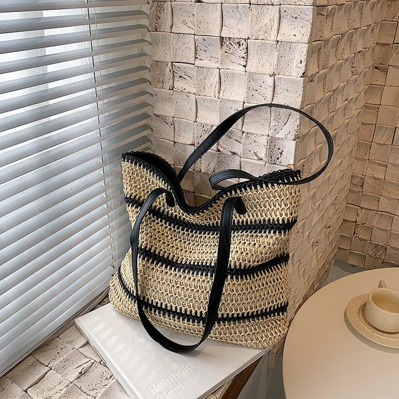 Vintage Straw Rattan Woven Bags Handmade Summer Beach Bags  Ladies Large Capacity Shoulder Bag Bohemia Travel Handbags Totes sac