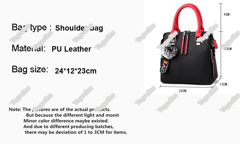 PU Leather Women's Crossbody Bag, Fur Ball Pendant Shoulder Bag, Solid Color Handbag