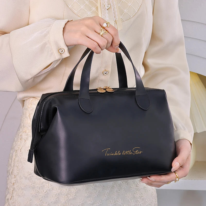 New French style portable handbag fashionable PU mini cosmetic storage bags women's toiletry bag for travel small tote