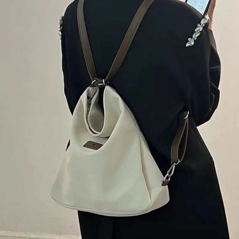 Large Capacity Fashion Canvas Shoulder Bag Women's Leisure Literature and Art Simple Solid Color Crossbody Backpack