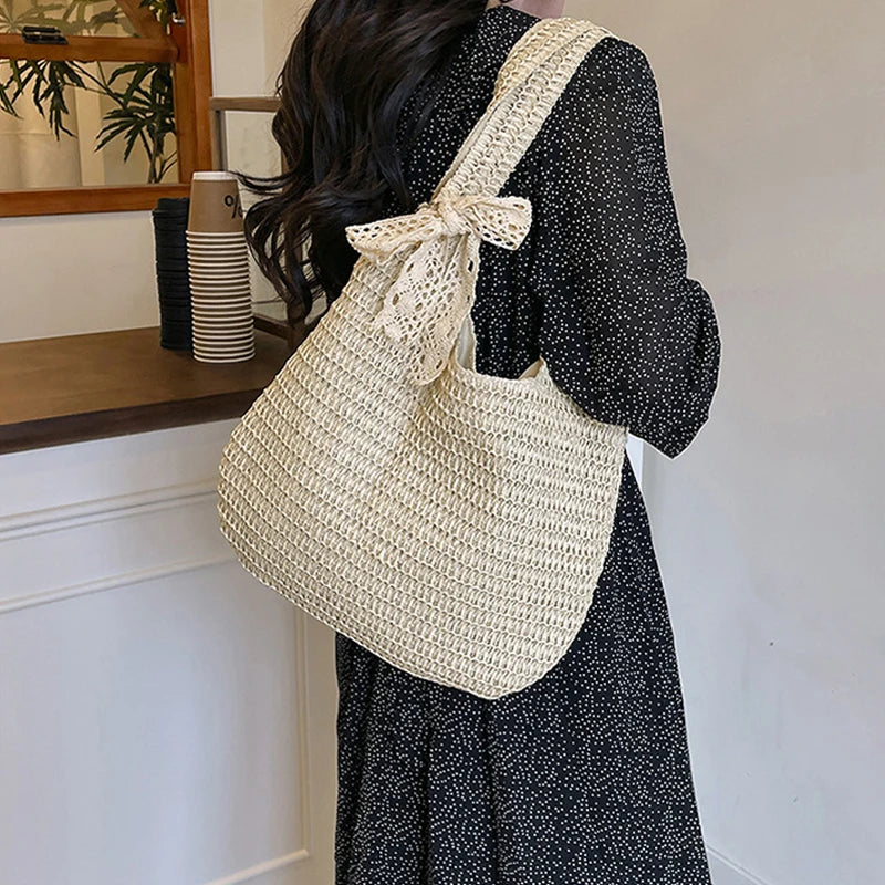 Fashion Straw Women Shoulder Bags Paper Woven Female Handbags Large Capacity Summer Beach Straw Bags Casual Tote Purses