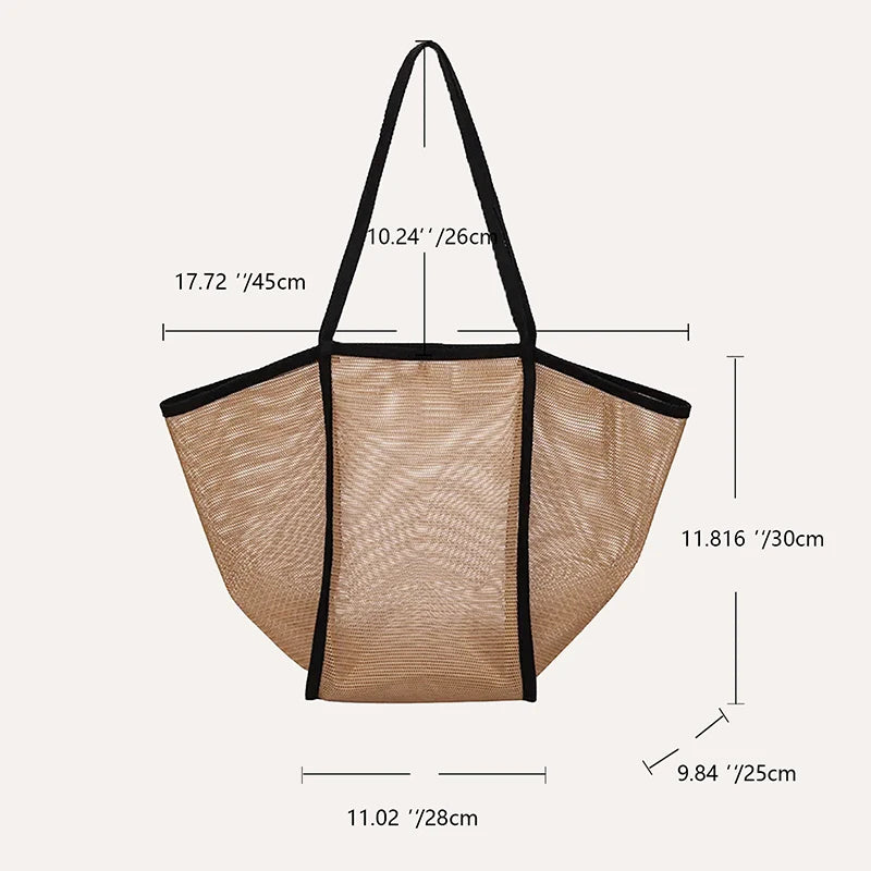 Fashion Large Capacity Handbag Mesh Hollow Out Design Beach Travel Package For Women Single Shoulder Bag Female Shopper Totes