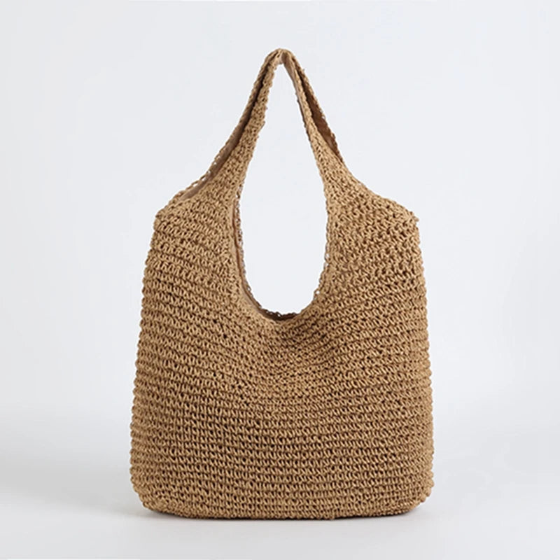 Women Large Capacity Shoulder Bags Handmade Straw Woven Fashion Travel Shopper Totes Ladies Bohemis Designer Casual Handbags