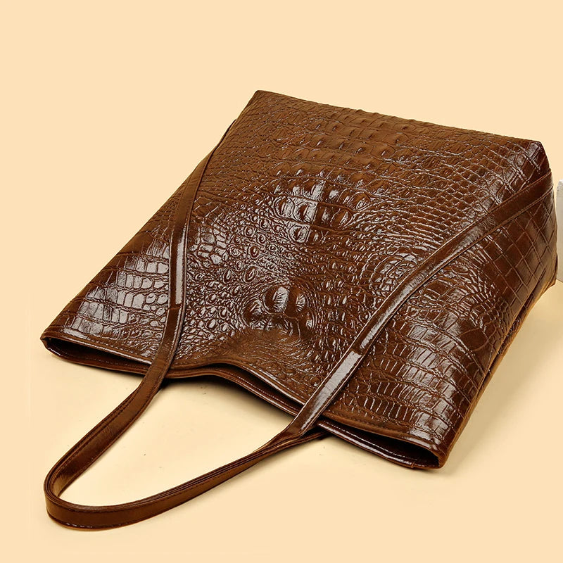 Simple Versatile Crocodile Print Tote Bag Large Capacity Fashion Handbag Vintage Design Shoulder Women's Bag