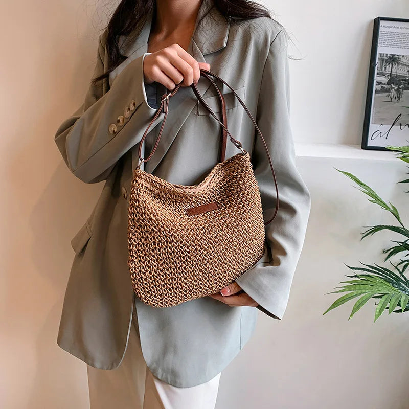 Ladies Fashion Summer Straw Crossbody Bag Women Beach Holiday Shopping Woven Shoulder Handbag Messenger Purses For Women Bags