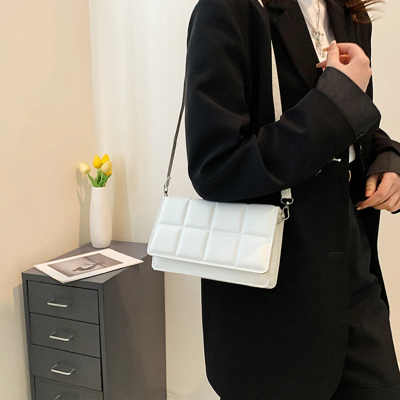 New Solid Color Fashion Shoulder Handbags Female Travel Messenger Bag Plaid Small PU Leather Crossbody Bags For Women