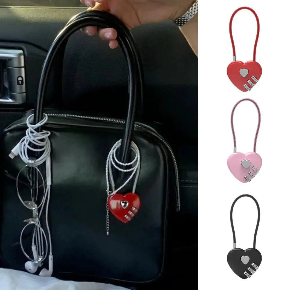 INS Korean Red Heart Lock Love Cable Code Padlock Keychain Y2K Bag Charms Bag Pendant Sweet Purse Accessories Harajuku Jewelry