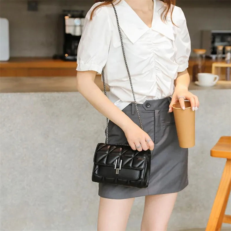 Elegant Mini Plaid Crossbody Bags for Women Classic Flap Shoulder Bag Purse with Adjustable Strap, Faux Leather Chain Square Bag