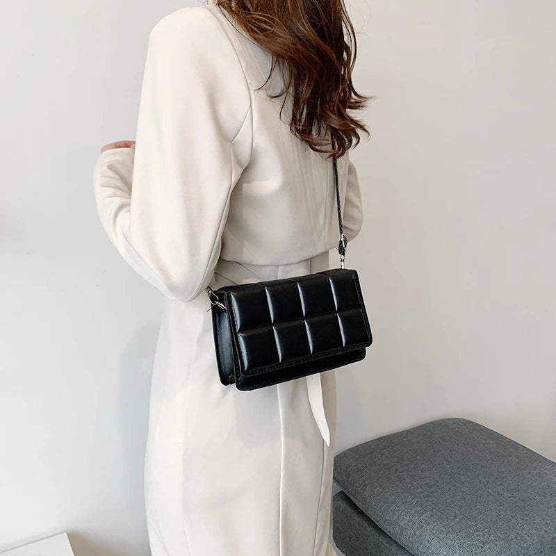 New Solid Color Fashion Shoulder Handbags Female Travel Messenger Bag Plaid Small PU Leather Crossbody Bags For Women