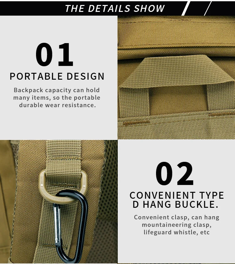 65L Large Capacity Waterproof Outdoor Hking Backpack Tactical Hunting Camping Rucksack Rain Cover Mountaineering Climbing Bags