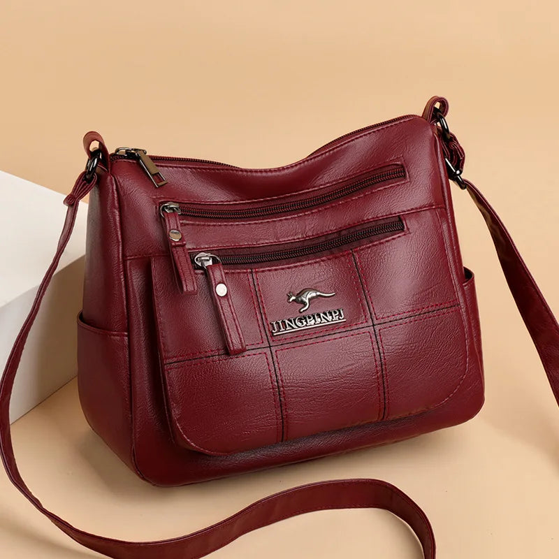 Solid Color PU Leather Single Shoulder Bag, Multi Compartment Pocket Daily Women's Cross Body Bags, Large Capacity Women's Bag.