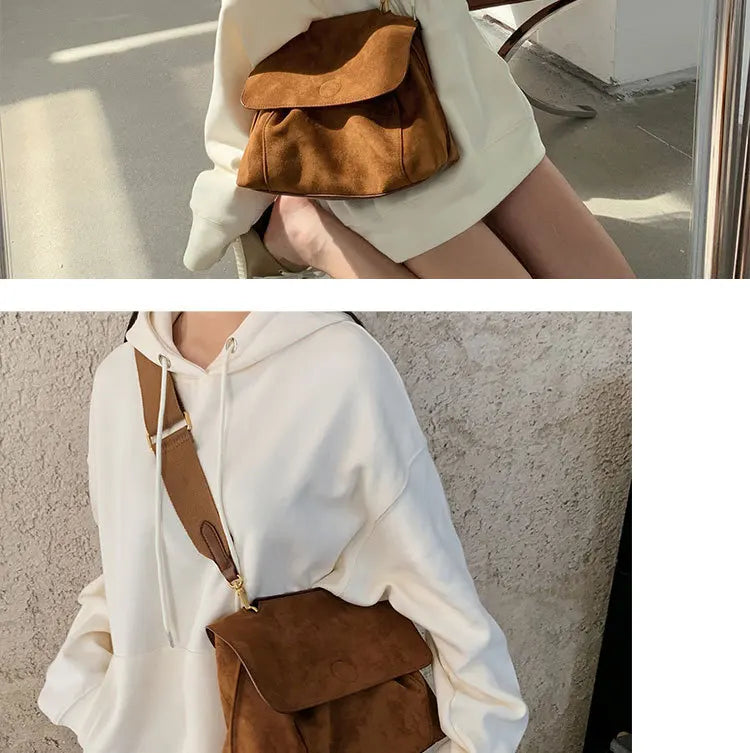 Suede Leather Women's Shoulder Bag Magnetic Button Messenger Bag Large Capacity Work Outing Velvet Tote Bag for Women Daily Use