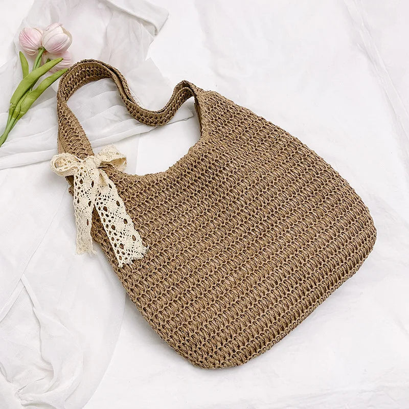 Fashion Straw Women Shoulder Bags Paper Woven Female Handbags Large Capacity Summer Beach Straw Bags Casual Tote Purses