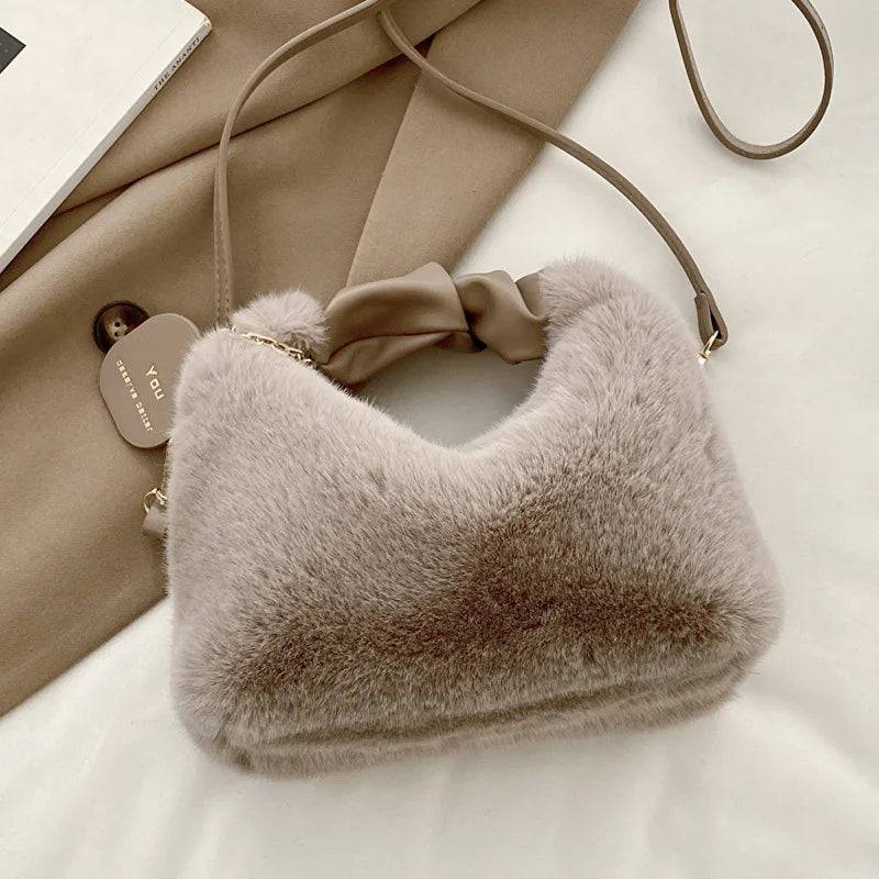 Fashionable Plush Tote Bag, Cute Stylish Women's Handbag Shoulder Crossbody Bag, Suitable for Women Party Banquet Daily Travel