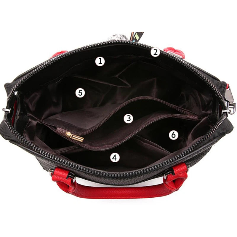 PU Leather Women's Crossbody Bag, Fur Ball Pendant Shoulder Bag, Solid Color Handbag