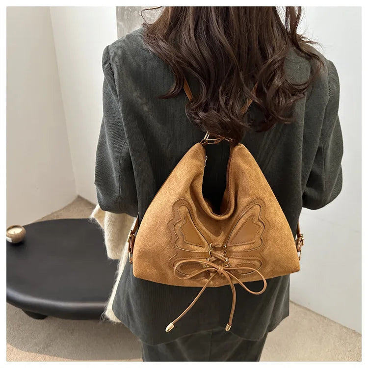 Large Capacity Bow Tie Backpack, New Retro Single Handbag Shoulder Messenger Bag, High Grade Matte Leather Tote Cross Body Bags